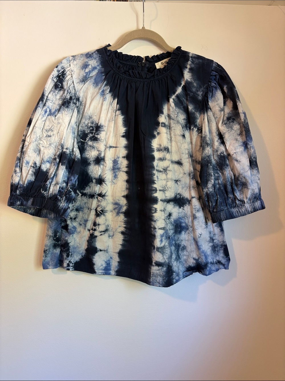 Sea Celestia Top - Tie-Dye Puff Sleeve - Navy & White